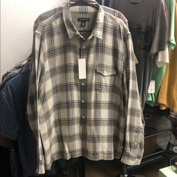 Treasure & Bond Cream and gray/blue Mens Plaid Button Down Shirt - Picture 1 of 6